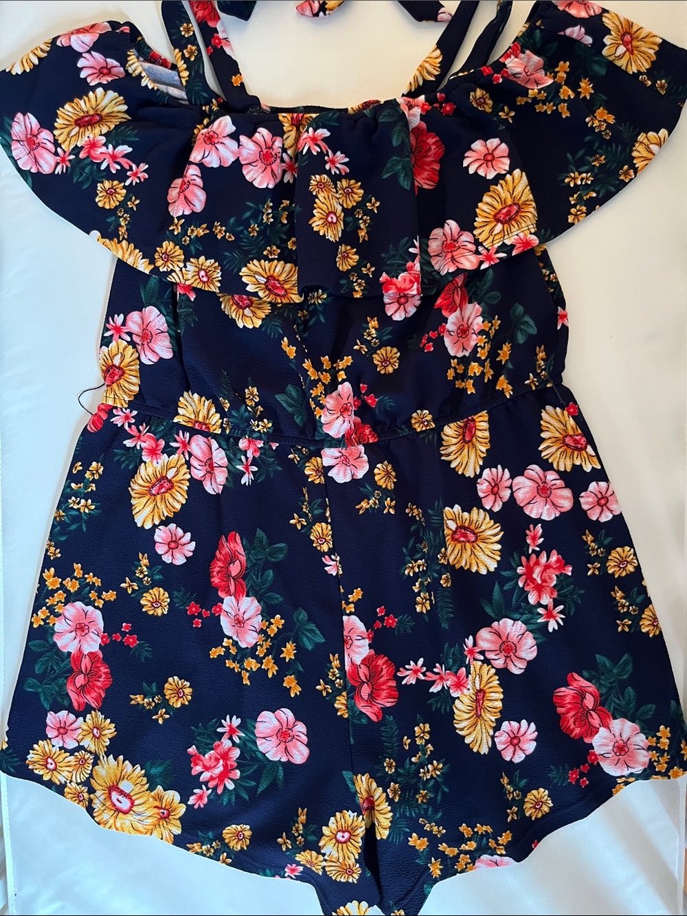 Women Navy Floral Off-Shoulder Girls Romper